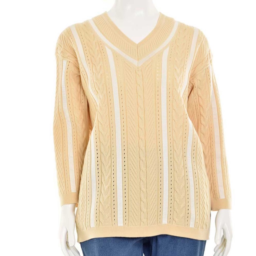 Vintage Escada Margaretha Ley Vanilla Cable Knit V-Neck Sweater